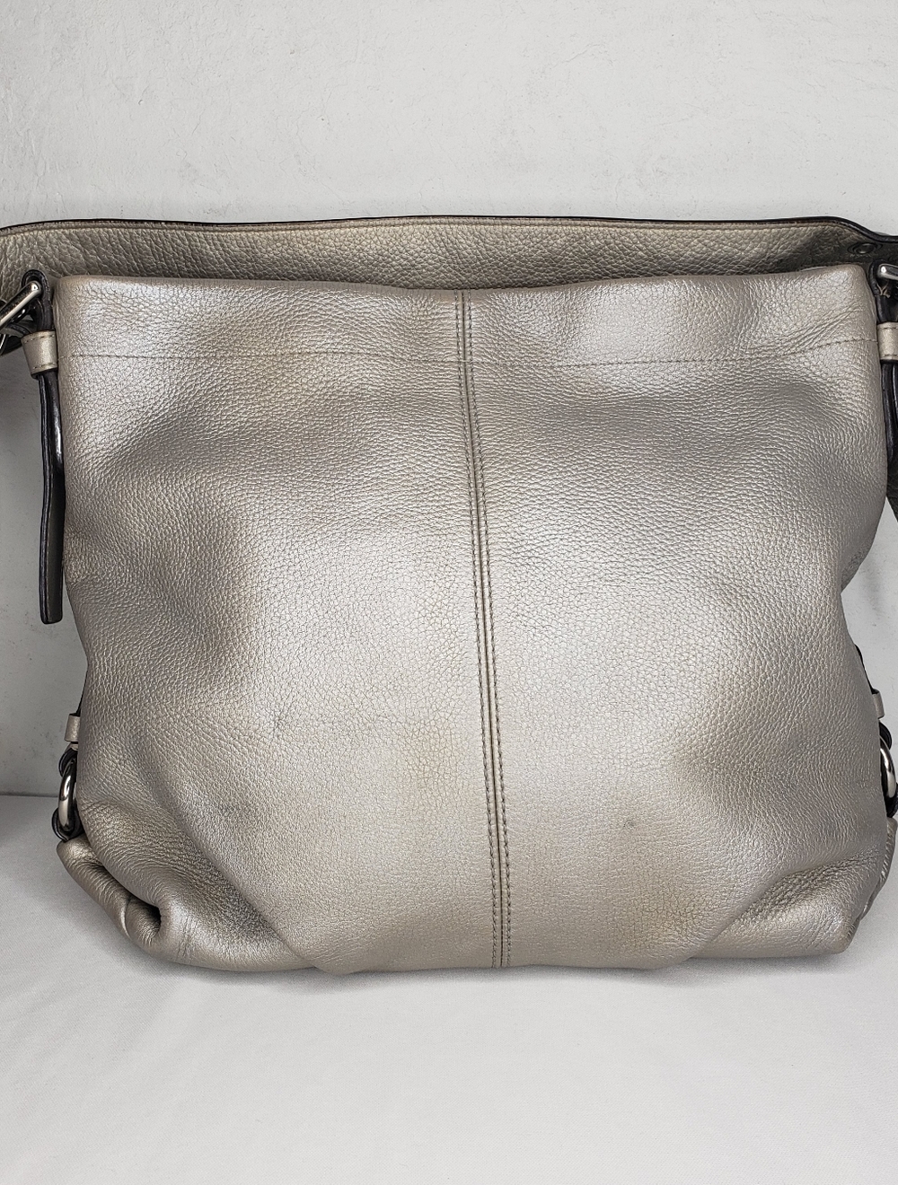 Coach Metallic Silver Pebbled Leather Shoulder Bag F15064